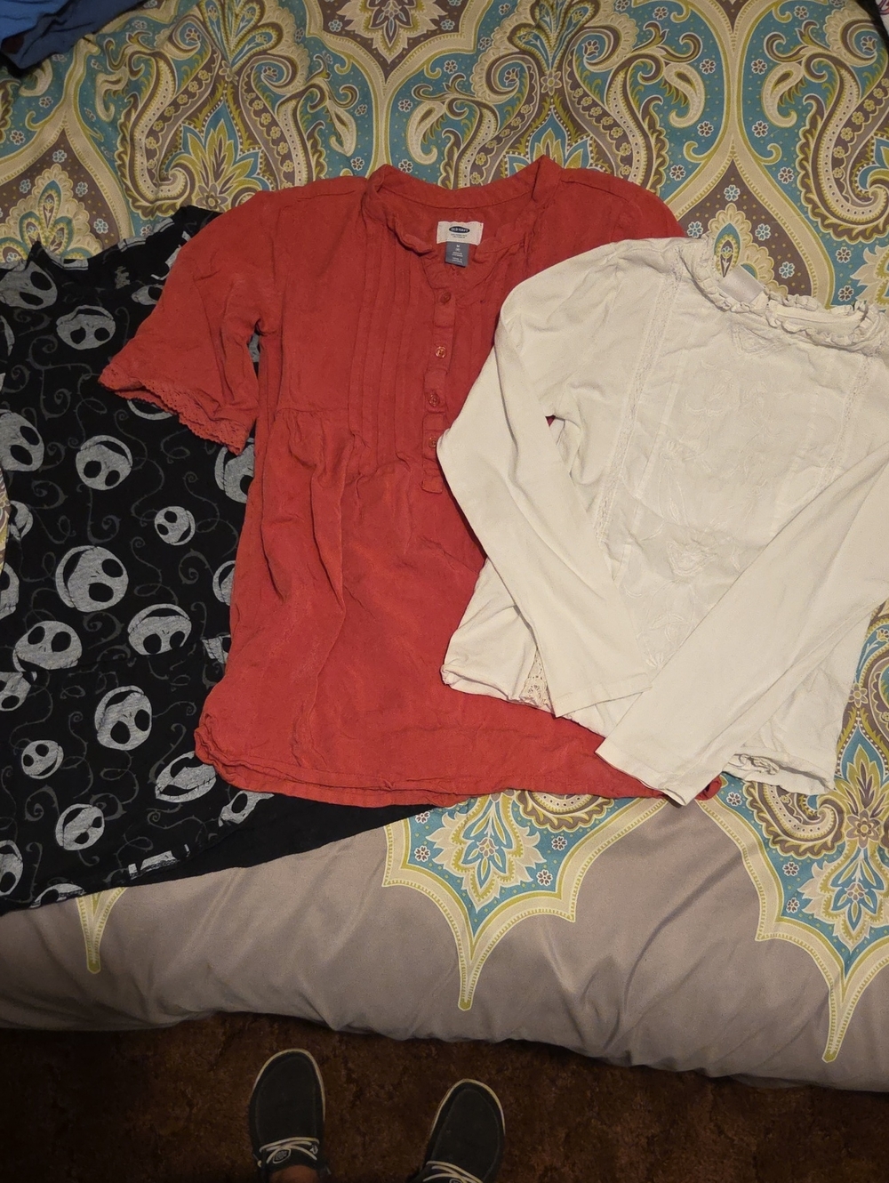 Zara White Long-Sleeve, Rust Pintuck Peasant Top, Nightmare Before Christmas Top